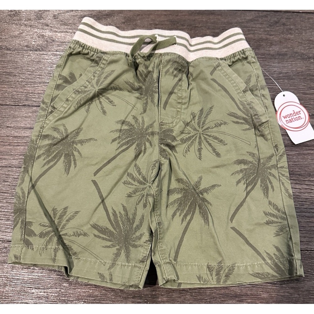 Boys Wonder Nation green palm tree cotton pull on shorts sz 3T NWT